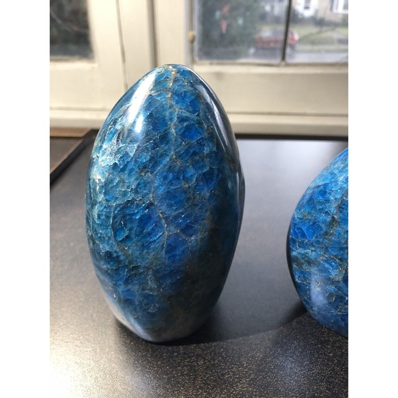 Blue APATITE Polished Crystal Freeform Set Standup - Madagascar Bluestones - Picture 5 of 16